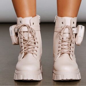 Olivia Miller Cream Combat Boots Never Worn